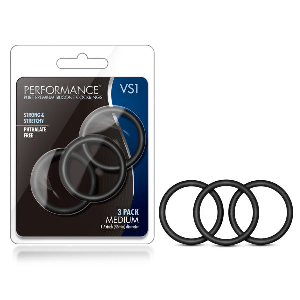 Performance VS1 Pure Premium Silicone Cockrings - Black Medium Cock Rings - Set of 3 - Hush Store Sydney 