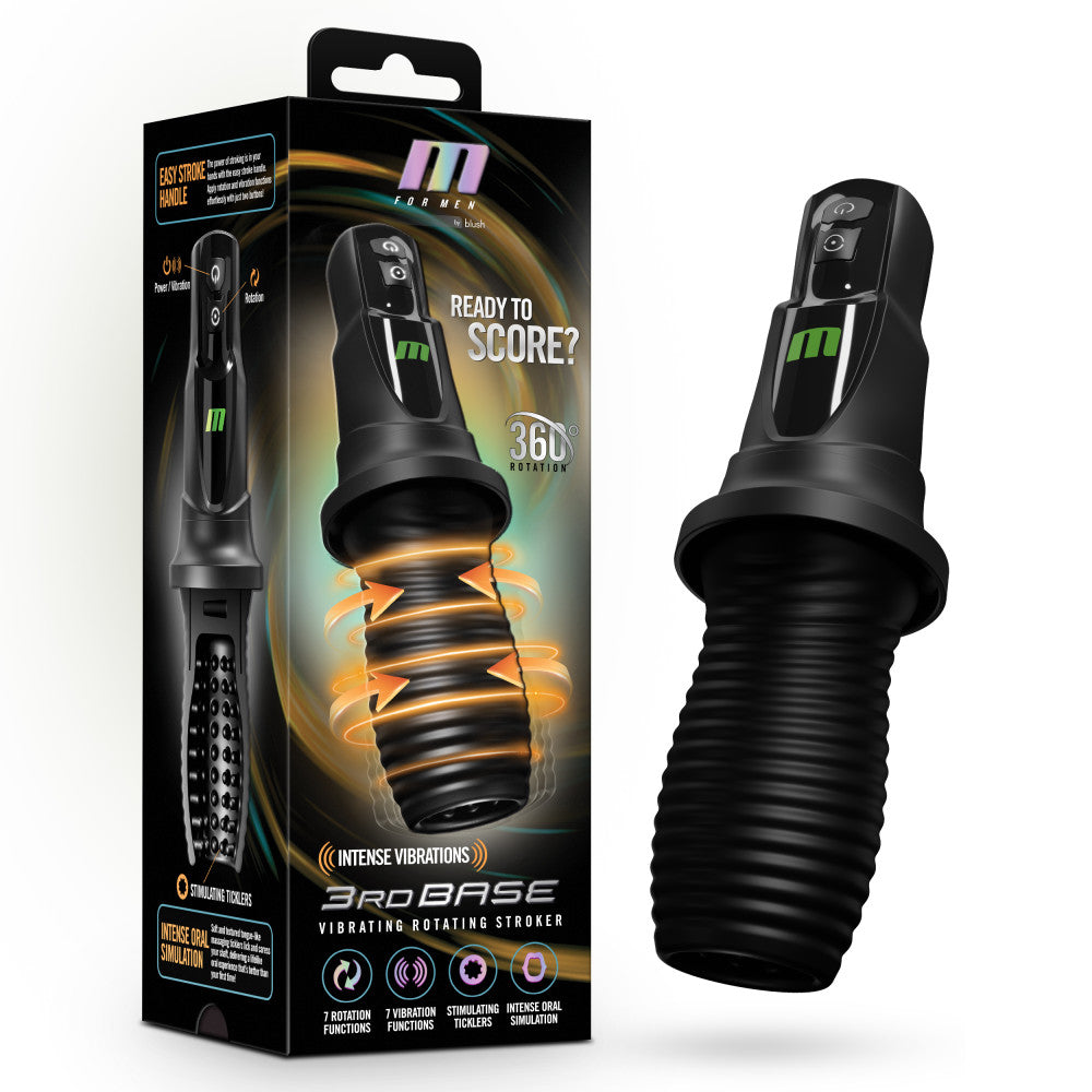 M For Men - 3rd Base - Black USB Rechargeable Vibrating & Rotating Auto Stroker - Hush Store Sydney 
