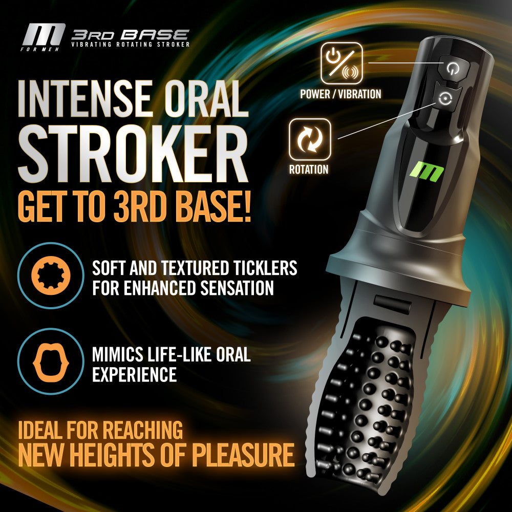 M For Men - 3rd Base - Black USB Rechargeable Vibrating & Rotating Auto Stroker - Hush Store Sydney 