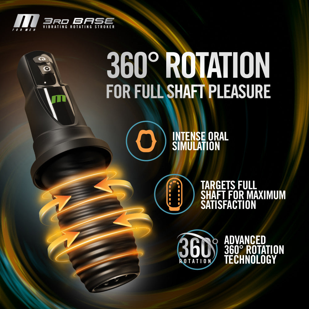 M For Men - 3rd Base - Black USB Rechargeable Vibrating & Rotating Auto Stroker - Hush Store Sydney 