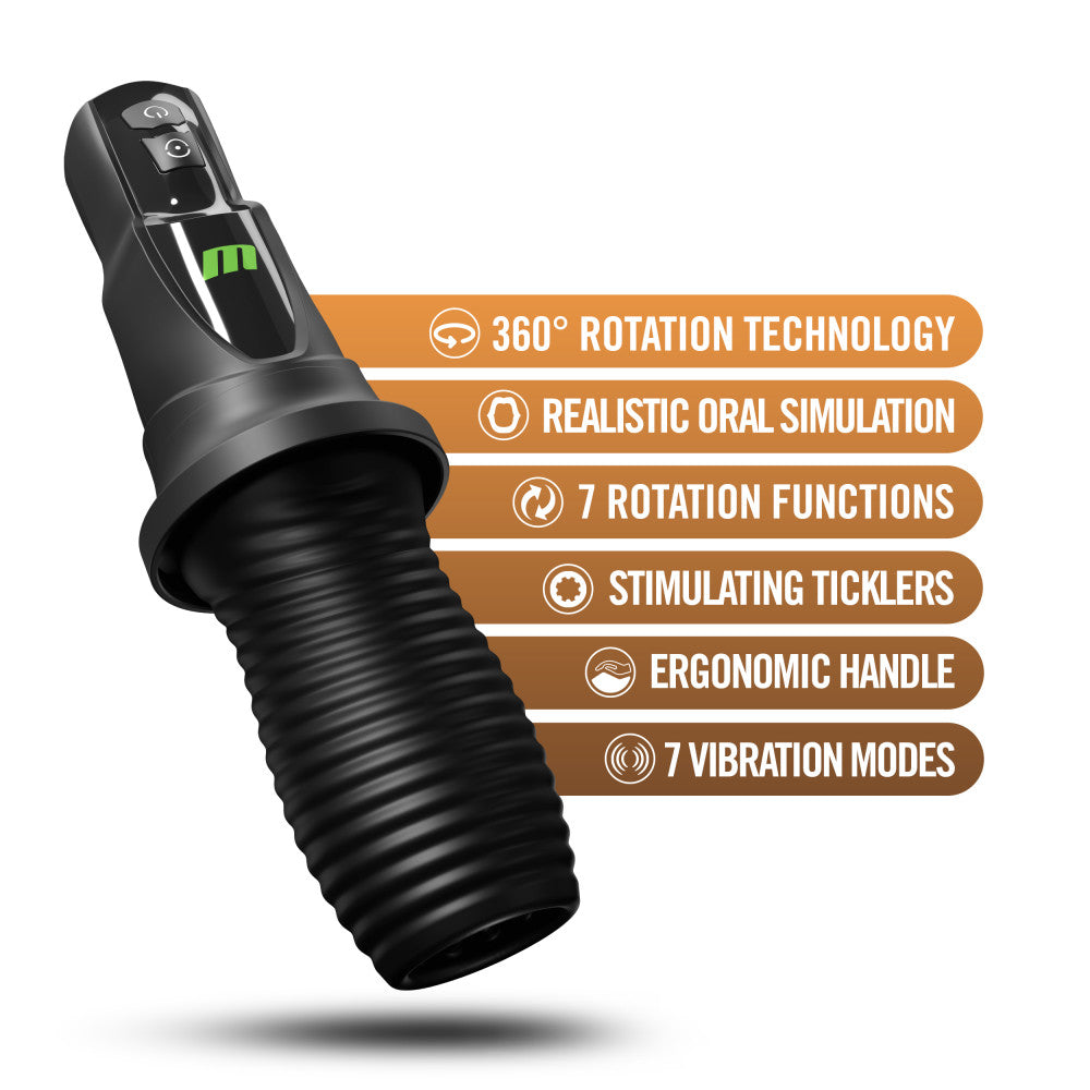 M For Men - 3rd Base - Black USB Rechargeable Vibrating & Rotating Auto Stroker - Hush Store Sydney 