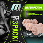 M For Men 3-Pack Self-Lubricating Vibrating Strokers - Flesh Vibrating Strokers - 3 Pack - Hush Store Sydney 