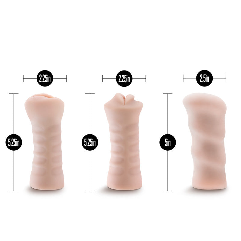 M For Men 3-Pack Self-Lubricating Vibrating Strokers - Flesh Vibrating Strokers - 3 Pack - Hush Store Sydney 