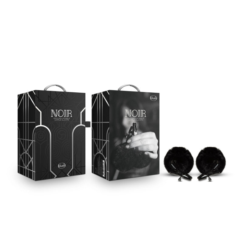 Noir Pom Adjustable Nipple Clamps - Black Furry Nipple Clamps - Hush Store Sydney 