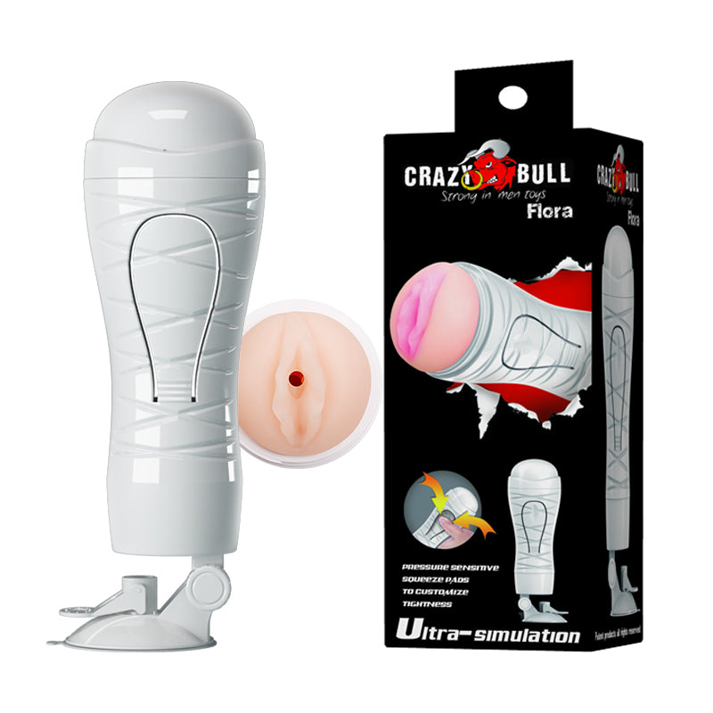 CRAZY BULL Flora Stroker - Flesh Squeezable Vagina Stroker with Suction Base
