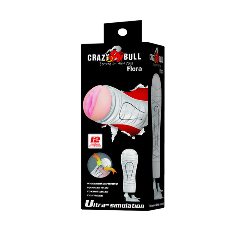 CRAZY BULL FLORA Vibrating Stroker - Flesh USB Rechargeable Vibrating Squeezeable Vagina Stroker with Suction Base