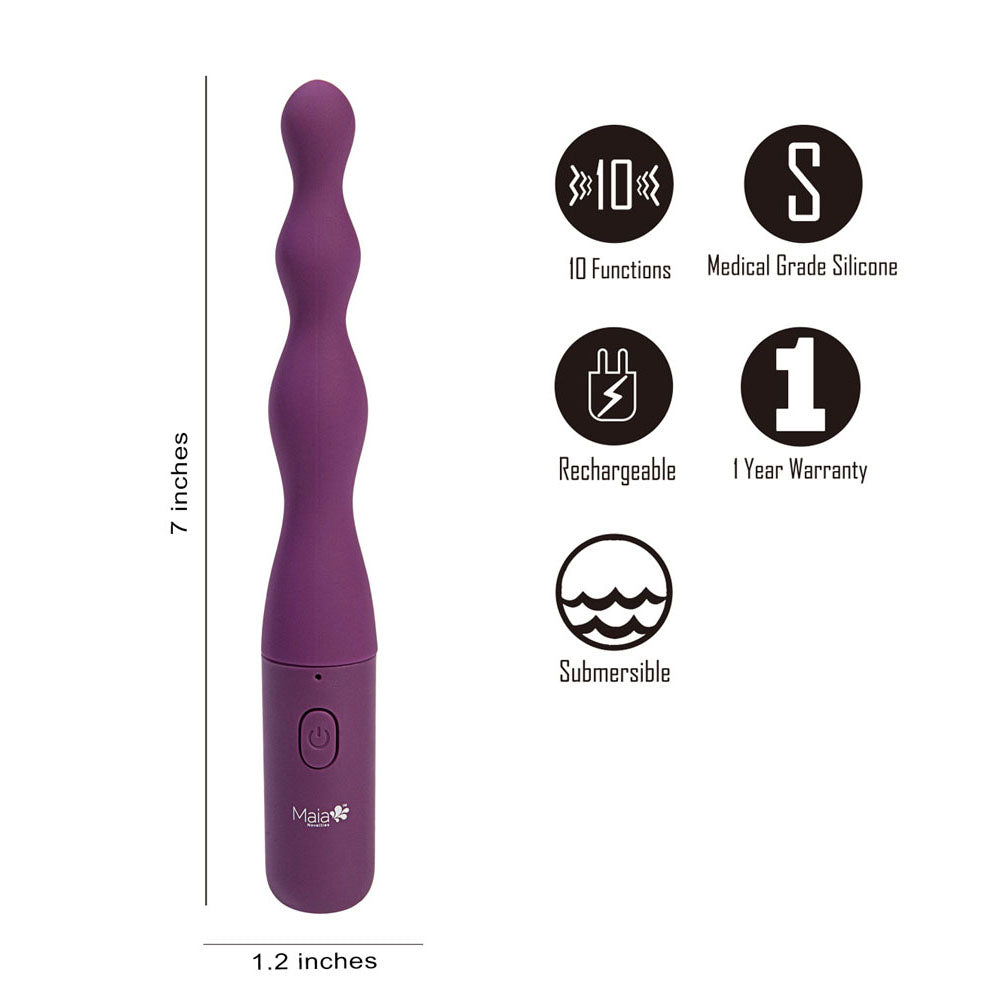 Maia DANI - Purple 17.8 cm USB Rechargeable Beaded Vibrator - Hush Store Sydney 