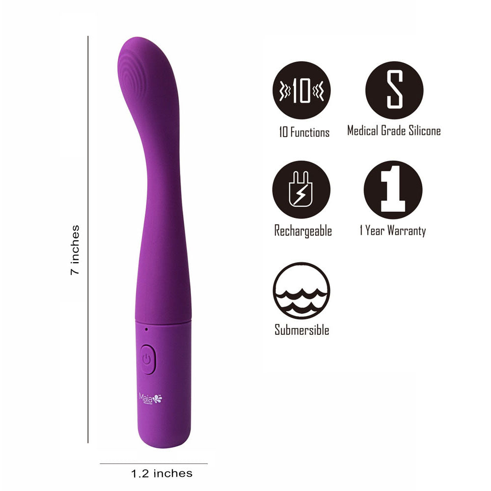 Maia CHELSI - Purple 17.8 cm USB Rechargeable Vibrator - Hush Store Sydney 