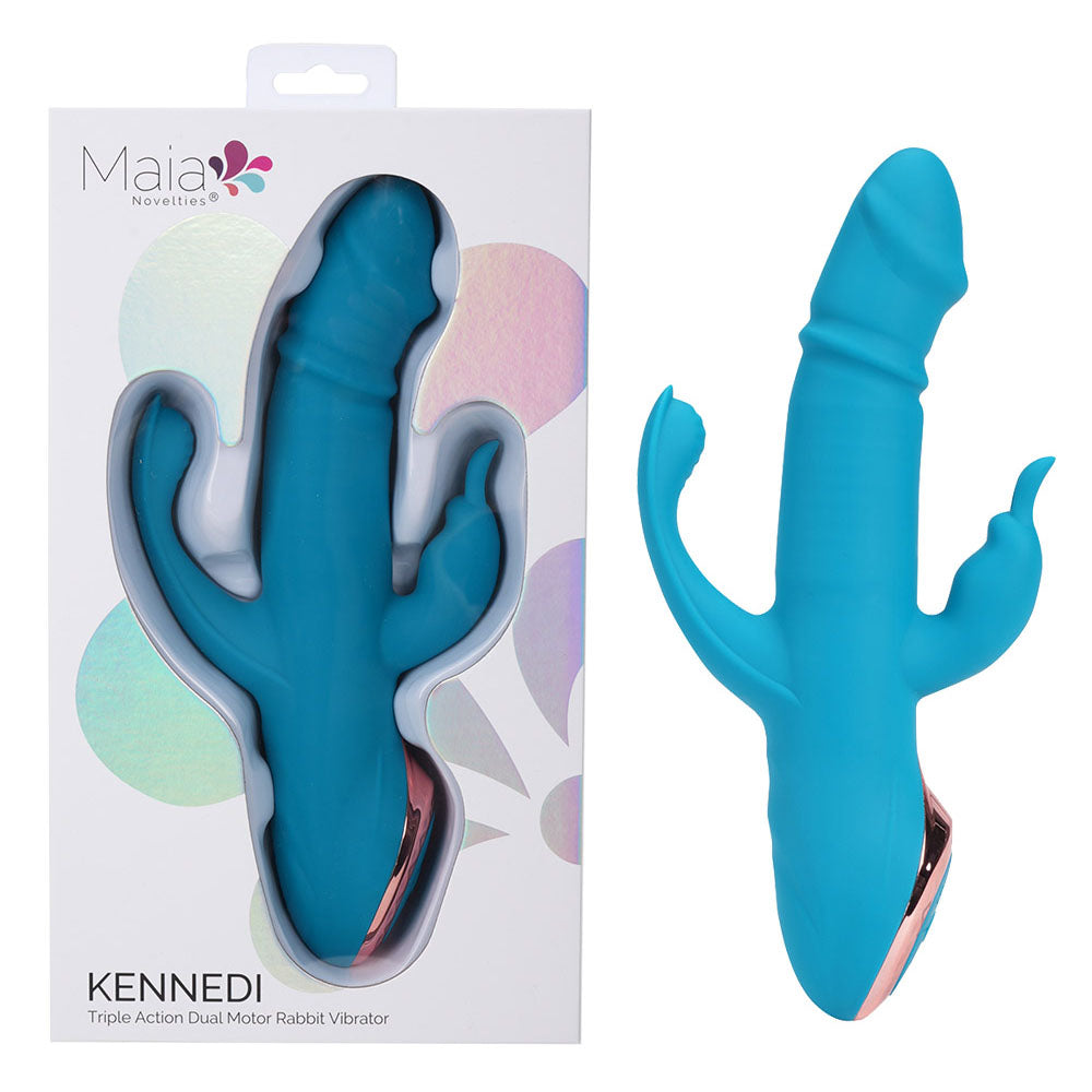 Maia KENNEDI - Blue 23.5 cm USB Rechargeable Triple Stimulating Vibrator - Hush Store Sydney 