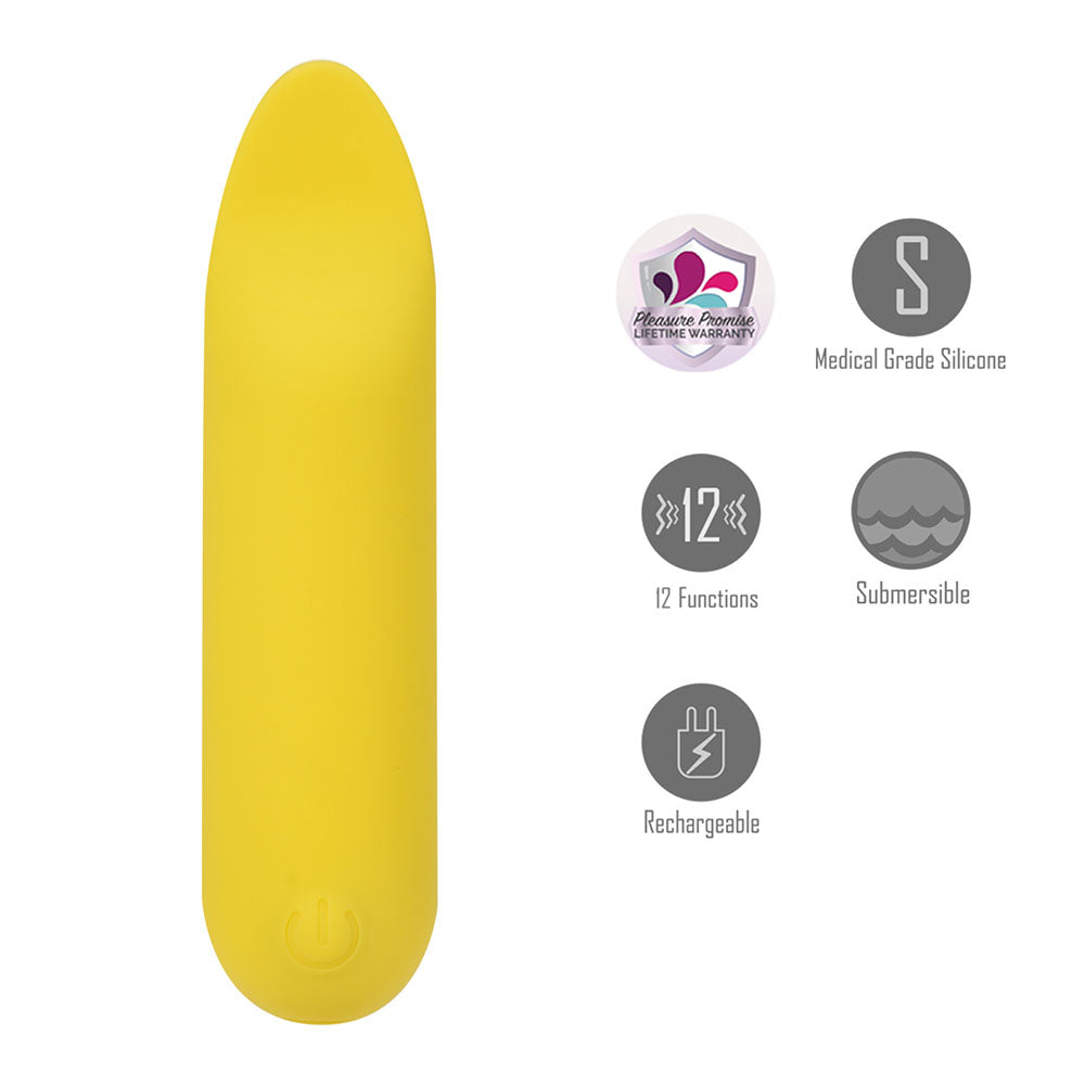 Maia TAWNI - Yellow - Yellow 9 cm USB Rechargeable Bullet with Flickering Tip - Hush Store Sydney 
