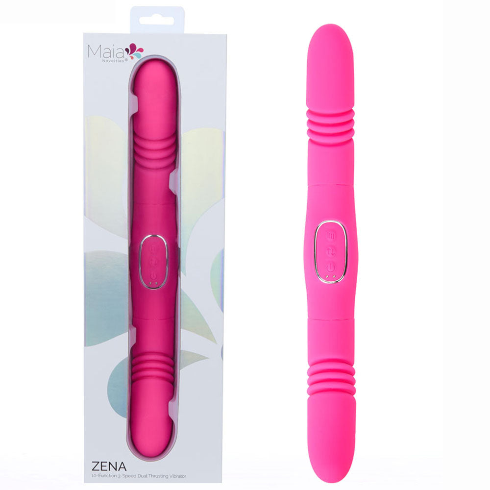 Maia ZENA - Pink - Pink 35.5 cm USB Rechargeable Dual Thrusting Double Ended Vibrator - Hush Store Sydney 