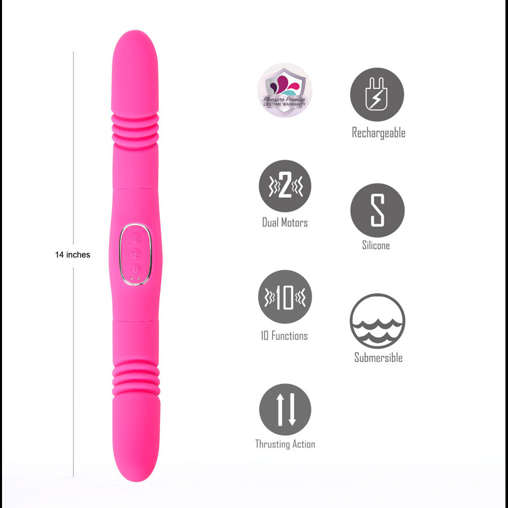Maia ZENA - Pink - Pink 35.5 cm USB Rechargeable Dual Thrusting Double Ended Vibrator - Hush Store Sydney 