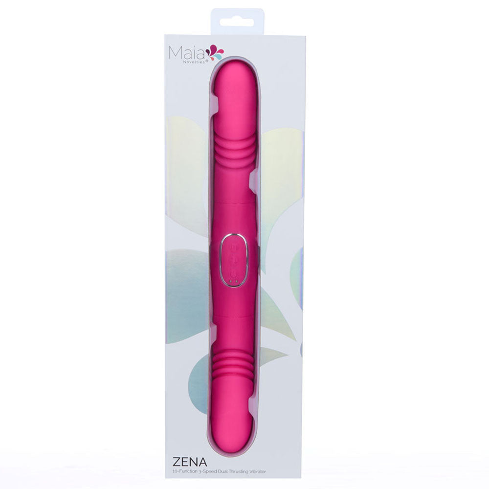 Maia ZENA - Pink - Pink 35.5 cm USB Rechargeable Dual Thrusting Double Ended Vibrator - Hush Store Sydney 
