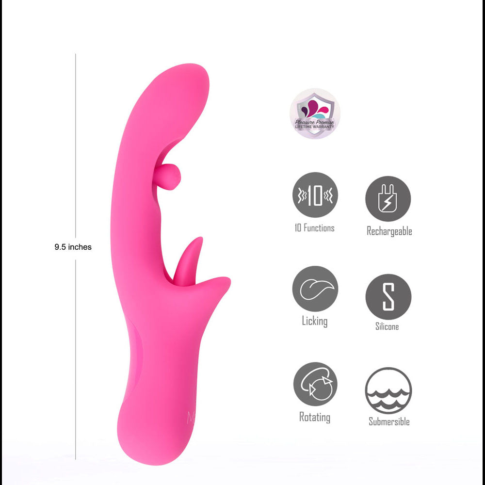 Maia ALORA - Pink 24.1 cm USB Rechargeable Rotating & Licking Vibrator - Hush Store Sydney 