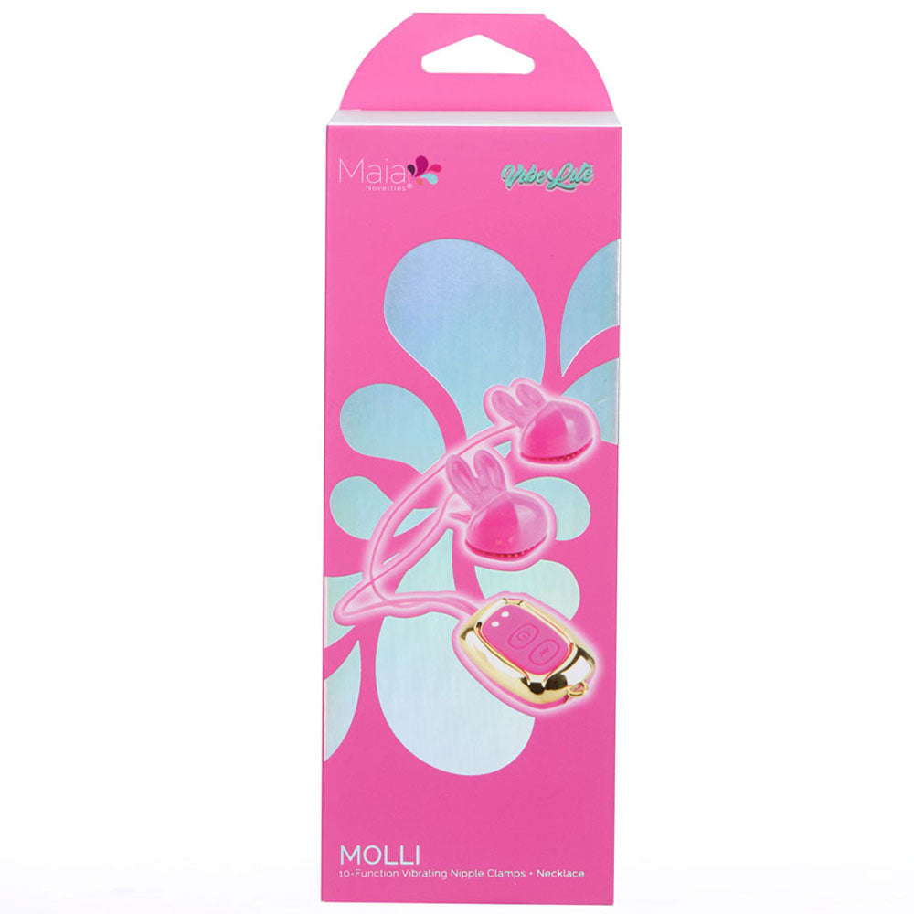 Maia MOLLI - Pink - Pink USB Rechargeable Vibrating Nipple Clamps & Necklace - Hush Store Sydney 