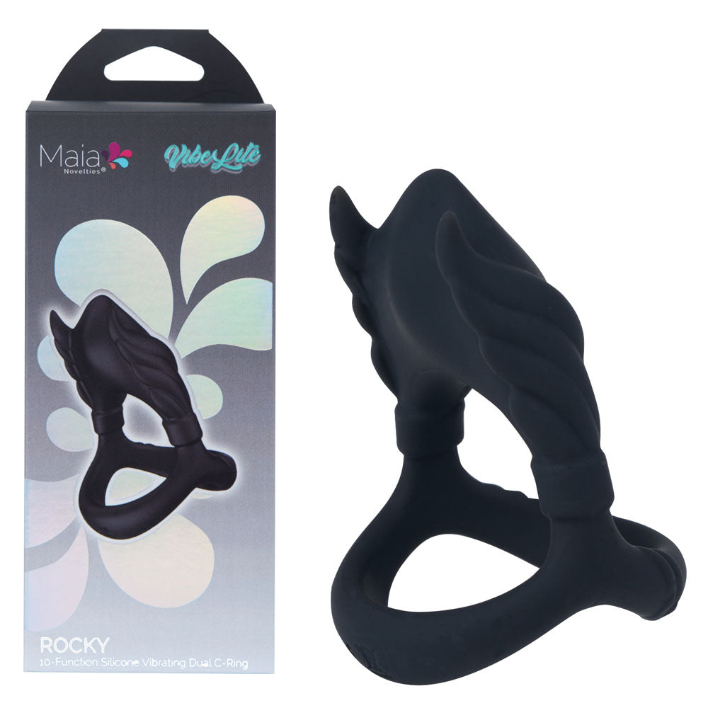 Maia ROCKY - Black - Black USB Rechargeable Vibrating Cock & Balls Ring - Hush Store Sydney 