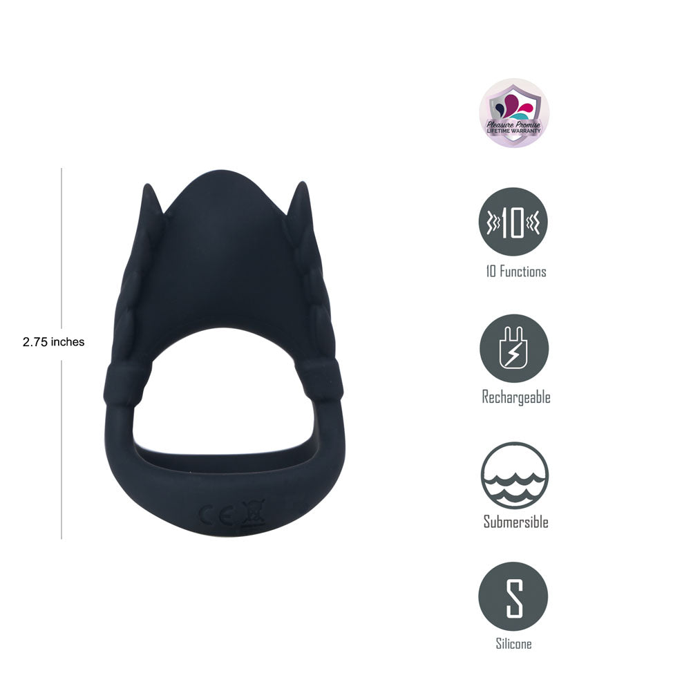 Maia ROCKY - Black - Black USB Rechargeable Vibrating Cock & Balls Ring - Hush Store Sydney 