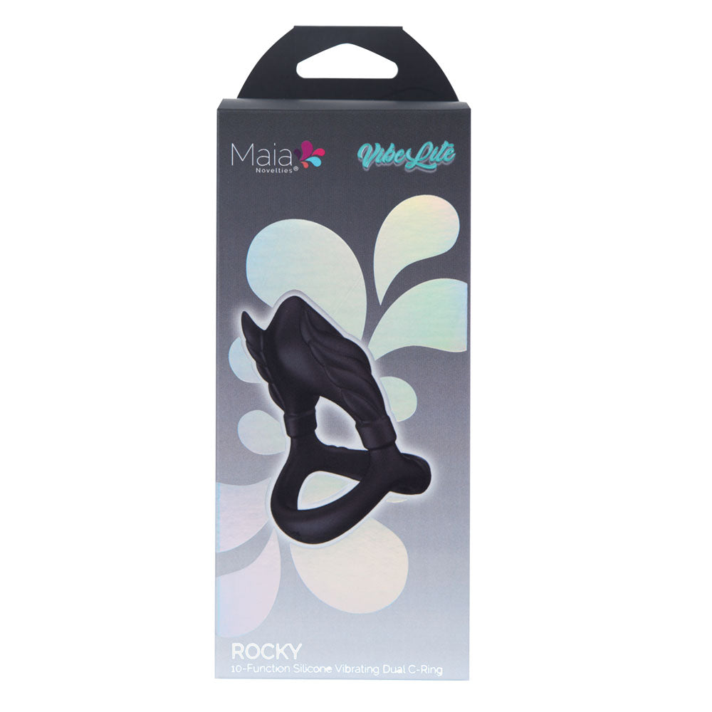 Maia ROCKY - Black - Black USB Rechargeable Vibrating Cock & Balls Ring - Hush Store Sydney 