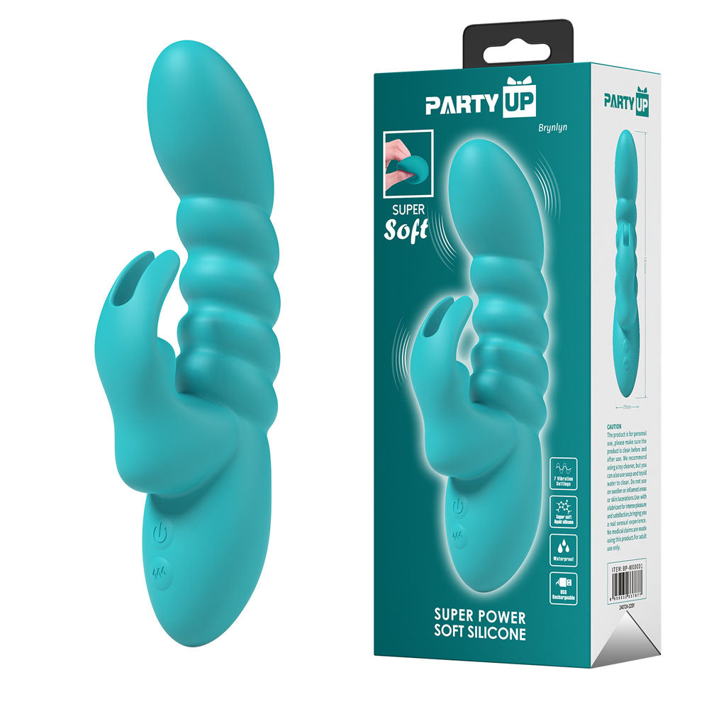 Party Up BRYNLYN - Teal - Teal 18.2 cm USB Rechargeable Rabbit Vibrator - Hush Store Sydney 