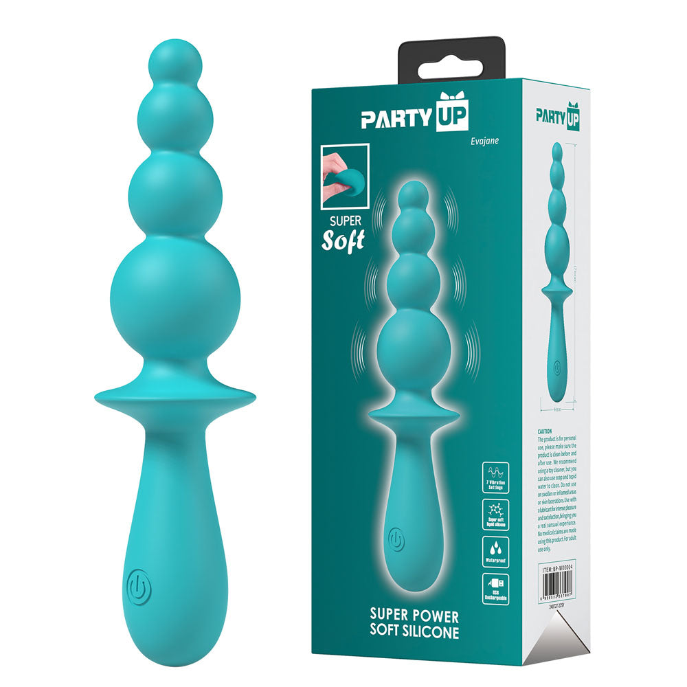 Party Up EVAJANE - Teal - Teal 17.1 cm USB Rechargeable Beaded Vibrator - Hush Store Sydney 