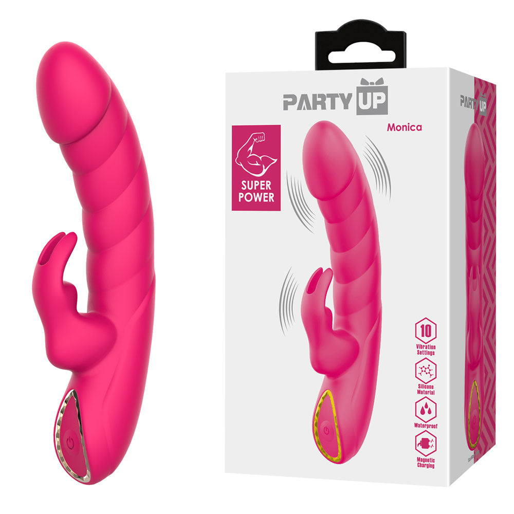 Party Up MONICA - Pink - Pink 15.8 cm USB Rechargeable Rabbit Vibrator - Hush Store Sydney 