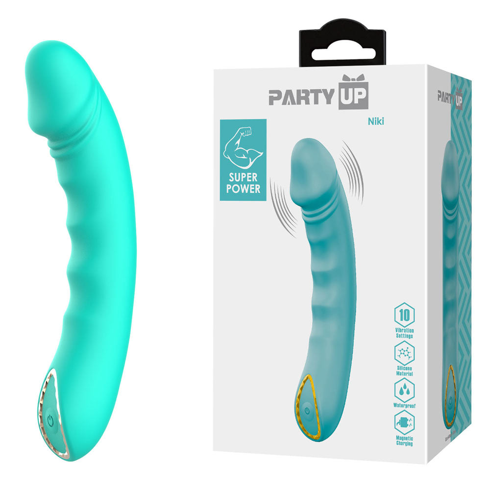 Party Up NIKI - Teal - Teal 15.4 cm USB Rechargeable Vibrator - Hush Store Sydney 
