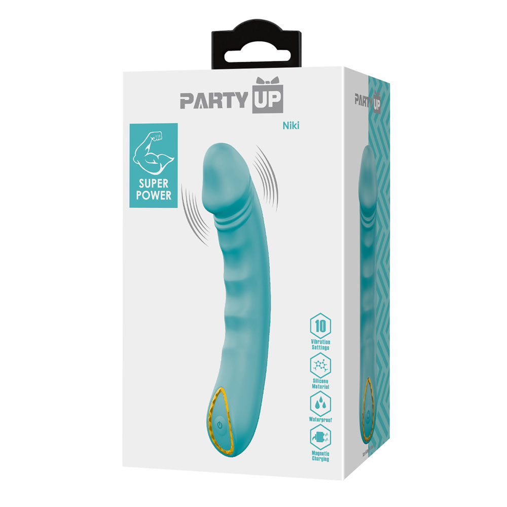 Party Up NIKI - Teal - Teal 15.4 cm USB Rechargeable Vibrator - Hush Store Sydney 