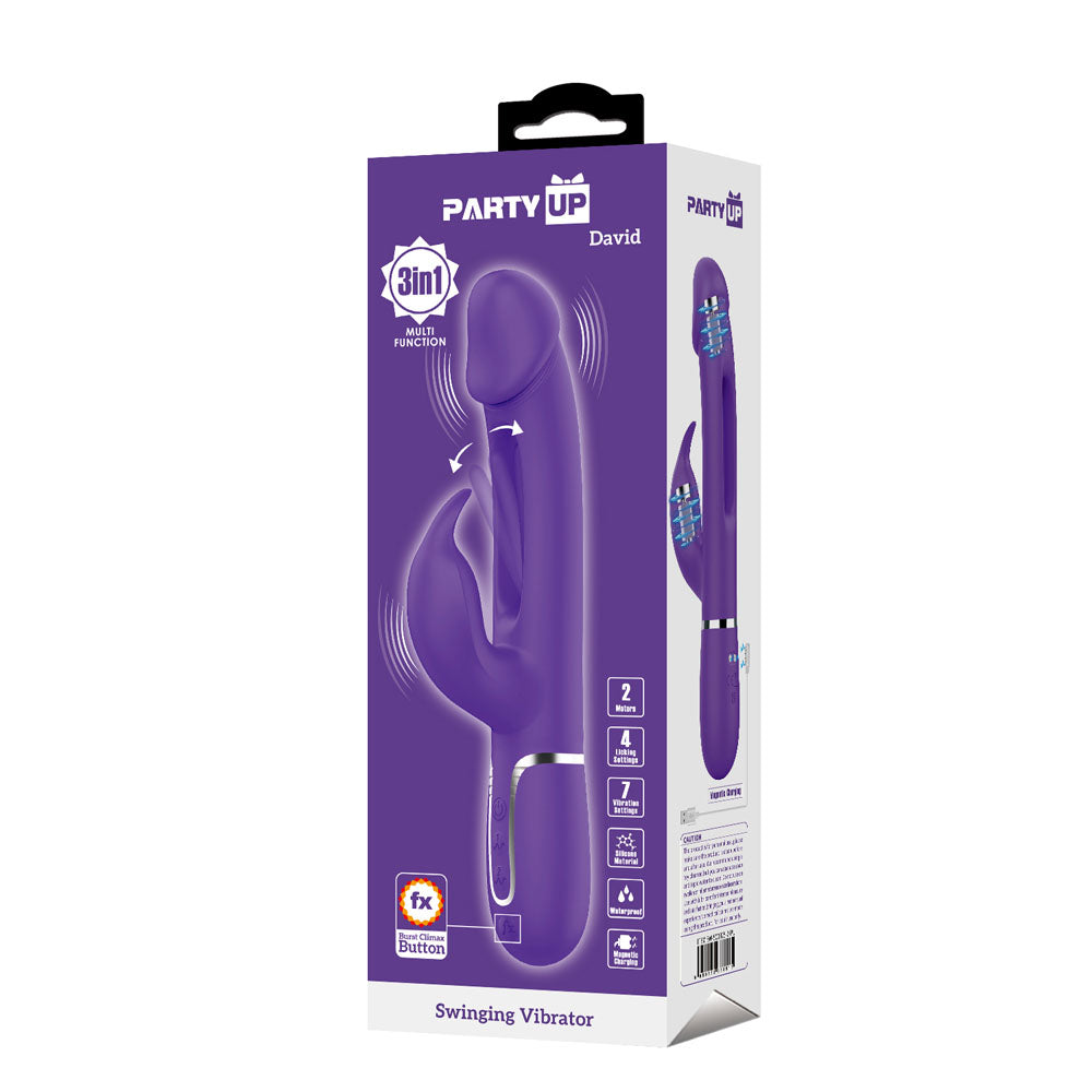 Party Up DAVID Swinging Vibe - Purple - Purple 23.2 cm USB Rechargeable Rabbit Vibrator with Flicking Arm