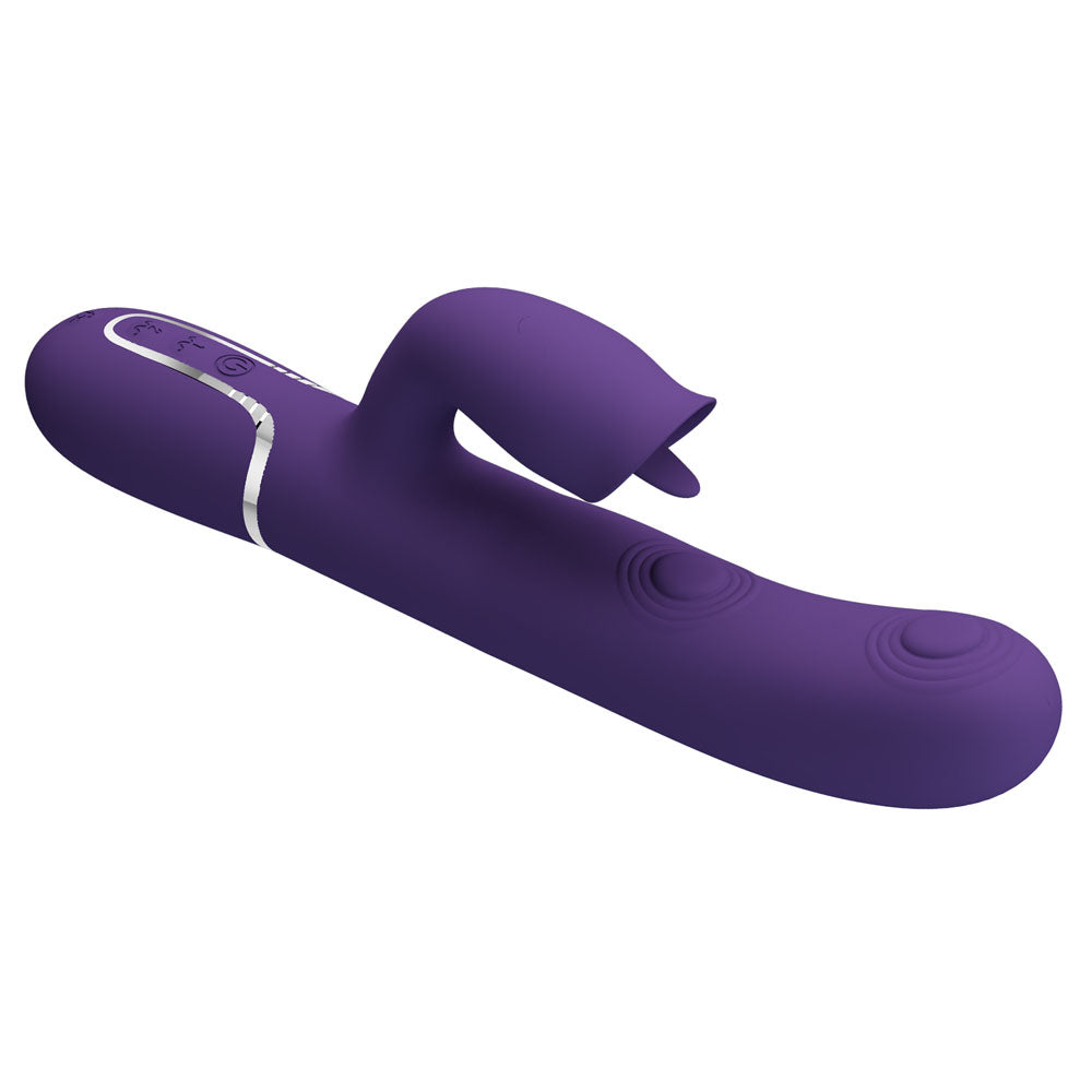 Party Up ALAN Dual Motor Vibrator - Purple - Purple 22.8 cm USB Rechargeable Vibrator with Licking Clit Stimulator and Thumping Shaft