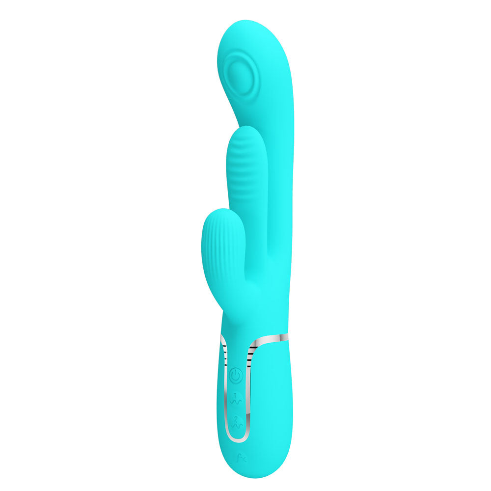 Party Up ANDY Multi Function Vibrator - Teal - Teal 22.2 cm USB Rechargeable Rabbit Vibrator with Flicking and Thumping Tip