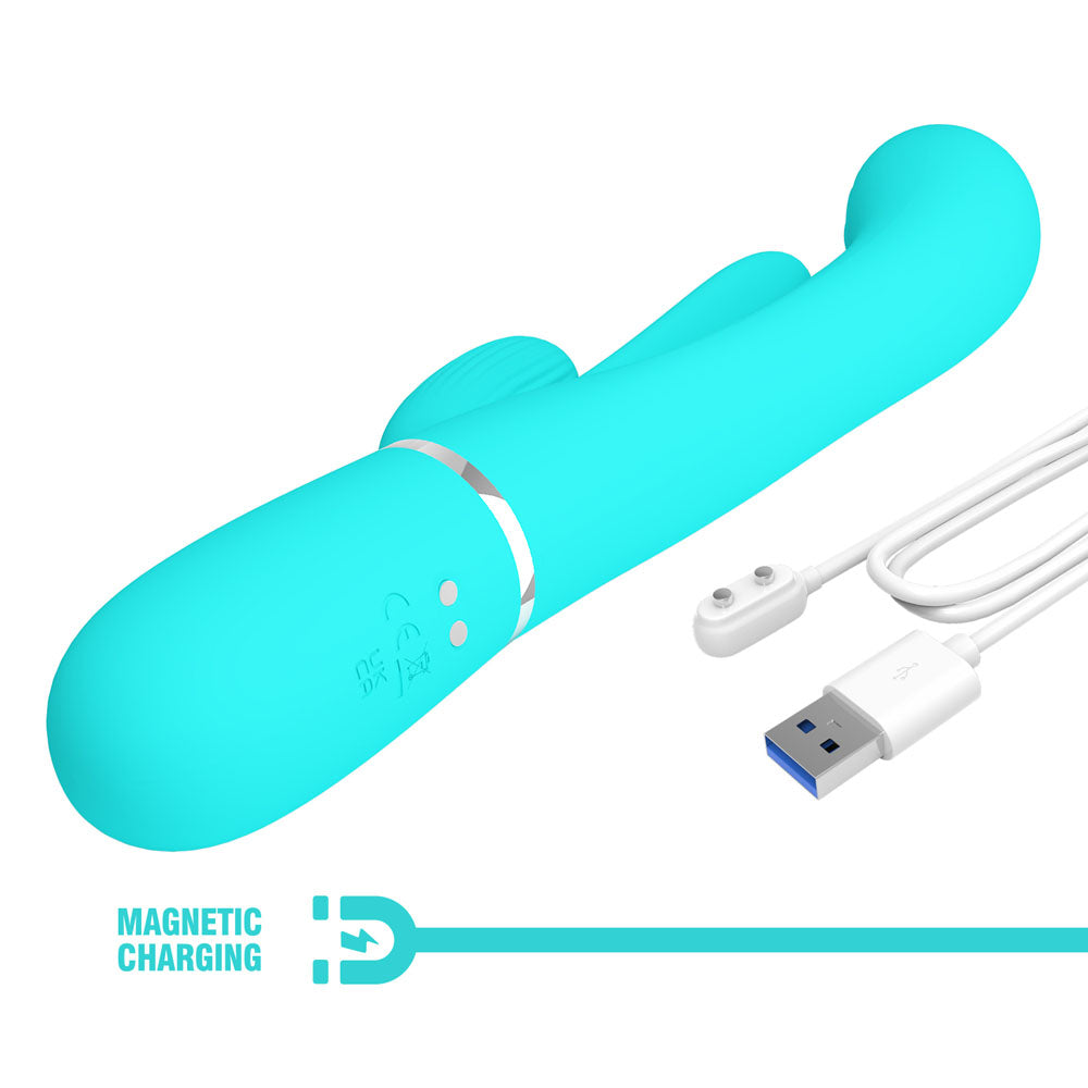 Party Up ANDY Multi Function Vibrator - Teal - Teal 22.2 cm USB Rechargeable Rabbit Vibrator with Flicking and Thumping Tip