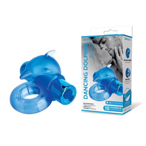 Bodywand Rechargeable Dancing Dolphin Ring - Blue USB Rechargeable Vibrating Cock Ring - Hush Store Sydney 