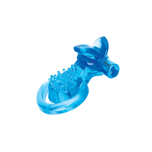 Bodywand Rechargeable Duo Ring with Clit Tickler - Blue USB Rechargeable Vibrating Cock Ring - Hush Store Sydney 