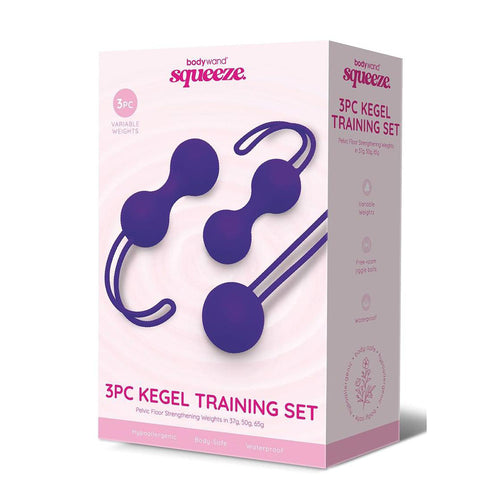 Bodywand Squeeze 3pc Kegel Training Set - Purple Weighted Kegel Ball Set - 3 Piece Kit - Hush Store Sydney 