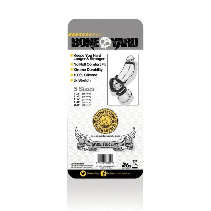 Boneyard Silicone Ring 5 Pcs Kit - Black Cock Rings - Set of 5 Sizes - Hush Store Sydney 