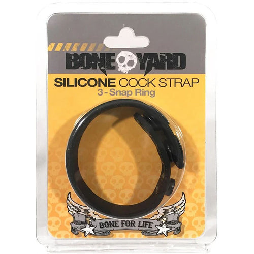 Boneyard Silicone Cock Strap Black - Black 3-Snap Adjustable Cock Ring - Hush Store Sydney 