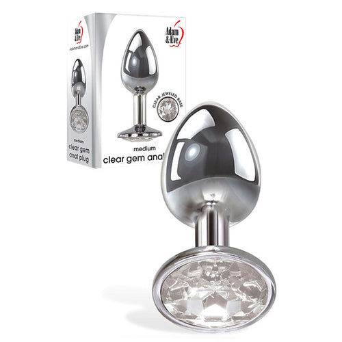 Adam & Eve Clear Gem Anal Plug - Medium - Metallic 8.2 cm Medium Butt Plug with Clear Gem Base - Hush Store Sydney 