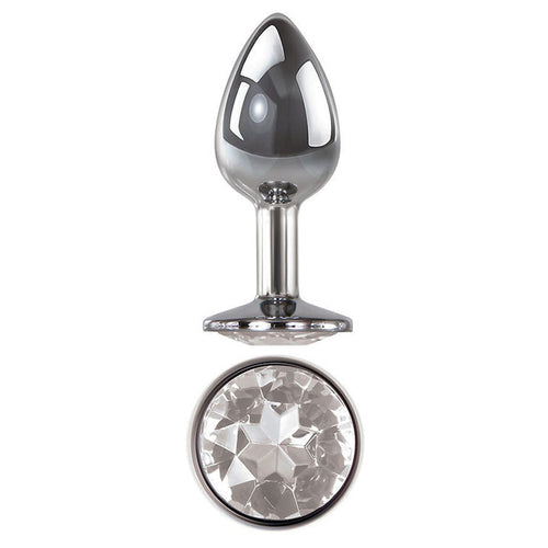 Adam & Eve Clear Gem Anal Plug - Medium - Metallic 8.2 cm Medium Butt Plug with Clear Gem Base - Hush Store Sydney 