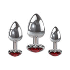 Adam & Eve Three Hearts Gem Anal Plug Set - Metallic Butt Plugs with Gem Bases - Set of 3 Sizes