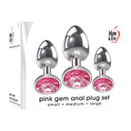 Adam & Eve Pink Gem Anal Plug Set - Metallic Butt Plugs with Gems - Set of 3 Sizes