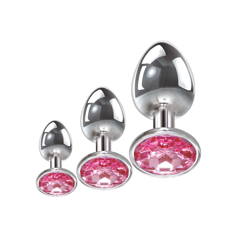 Adam & Eve Pink Gem Anal Plug Set - Metallic Butt Plugs with Gems - Set of 3 Sizes