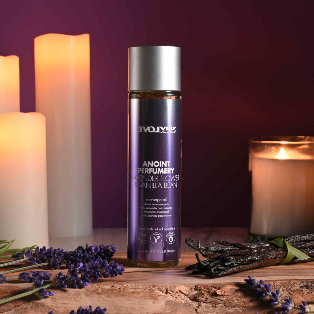 Evolved ANOINT PERFUMERY - Lavender Flower & Vanilla Bean - Lavender Flower & Vanilla Bean Massage Oil - 120 ml Bottle - Hush Store Sydney 