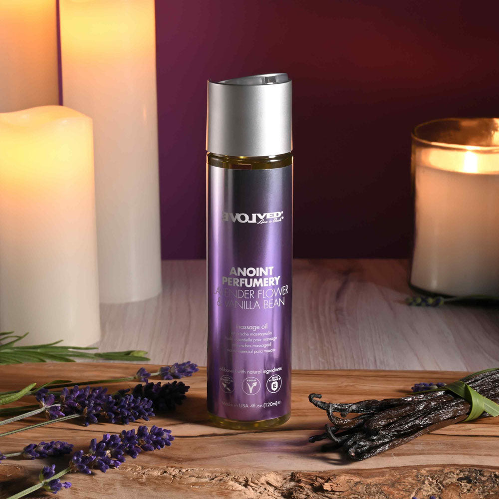 Evolved ANOINT PERFUMERY - Lavender Flower & Vanilla Bean - Lavender Flower & Vanilla Bean Massage Oil - 120 ml Bottle - Hush Store Sydney 