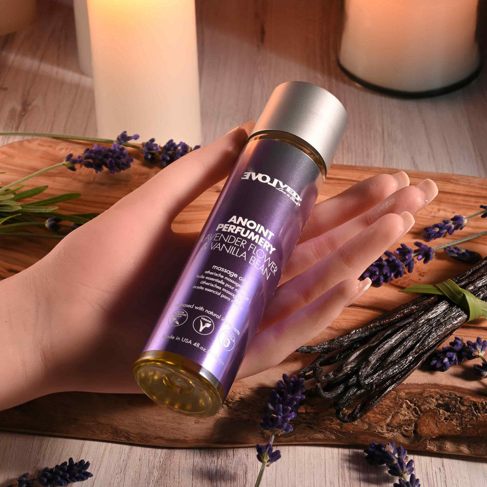 Evolved ANOINT PERFUMERY - Lavender Flower & Vanilla Bean - Lavender Flower & Vanilla Bean Massage Oil - 120 ml Bottle - Hush Store Sydney 