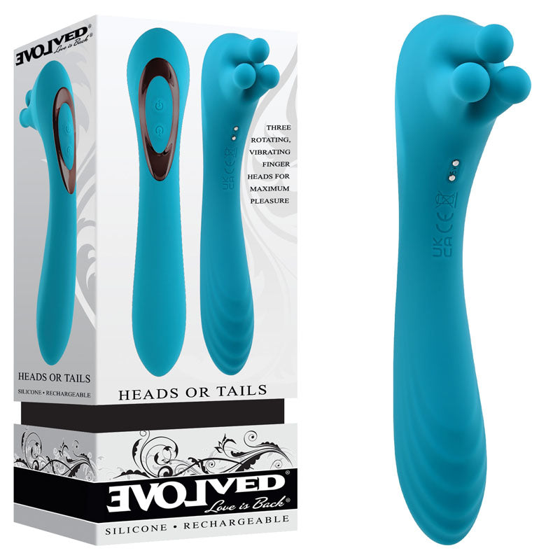 Evolved HEADS OR TAILS - Blue 19.3 cm USB Rechargeable Dual Ended Massager - Hush Store Sydney 