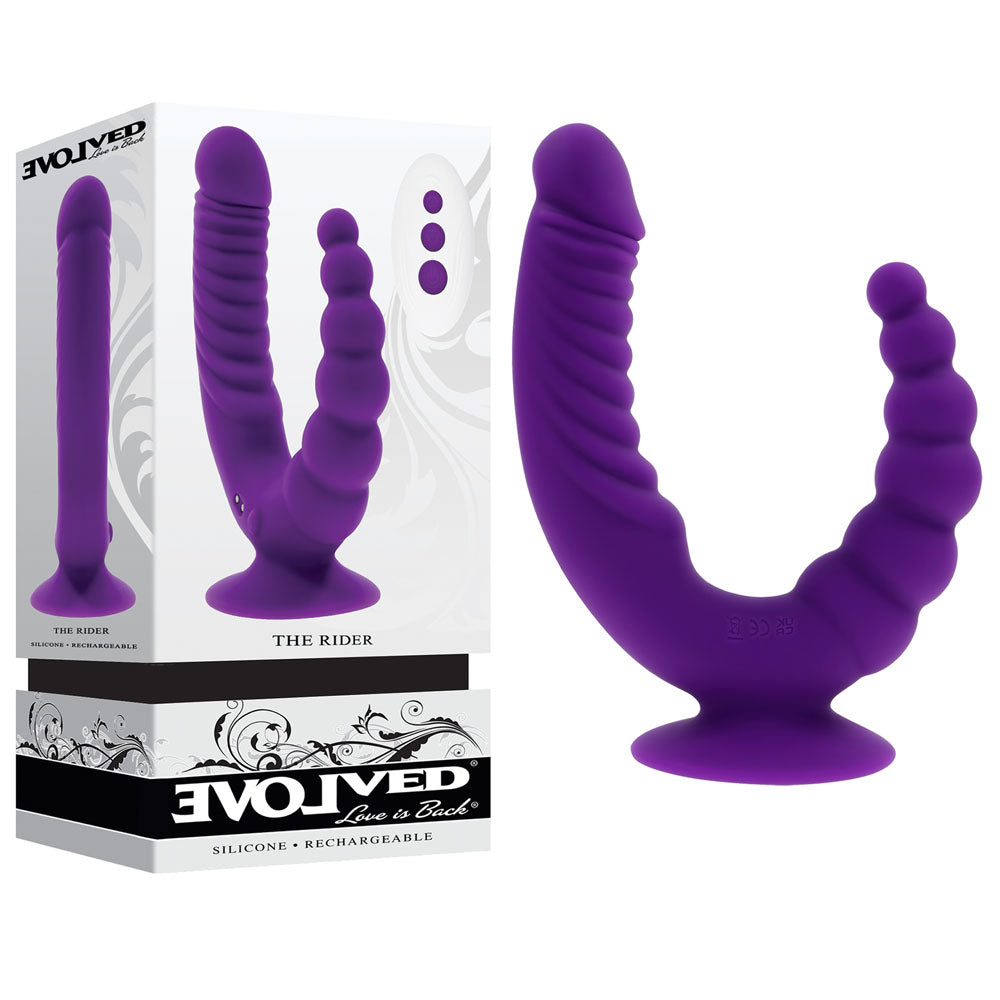 Evolved THE RIDER - Purple USB Rechargeable Double Ended Vibrator with Wireless Remote