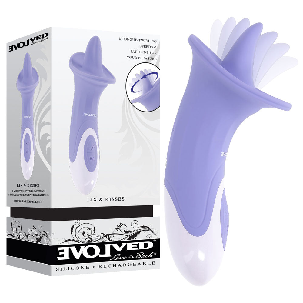 Evolved LIX & KISSES - Purple 18.7 cm USB Rechargeable Flicking Tongue Stimulator - Hush Store Sydney 