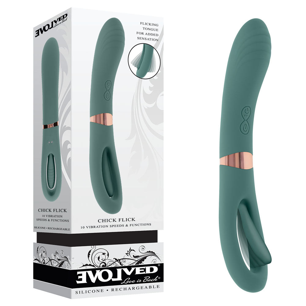 Evolved CHICK FLICK - Olive Green 24 cm USB Rechargeable Vibrator with Flicking Tip - Hush Store Sydney 