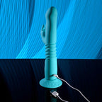 Evolved BUNNY HOP - Teal 25.1 cm USB Rechargeable Thrusting Rabbit Vibrator with Suction Base