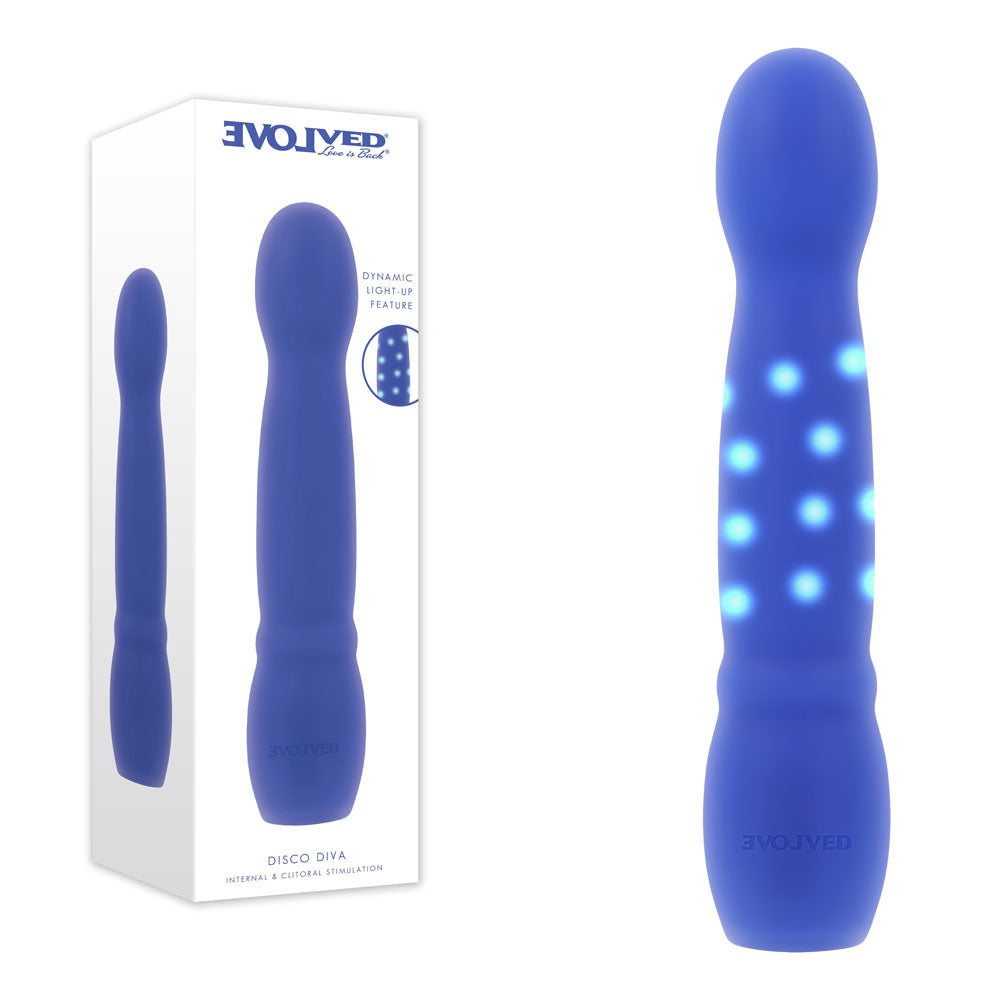 Evolved DISCO DIVA - Blue 20.9 cm USB Rechargeable Light Up Vibrator - Hush Store Sydney 